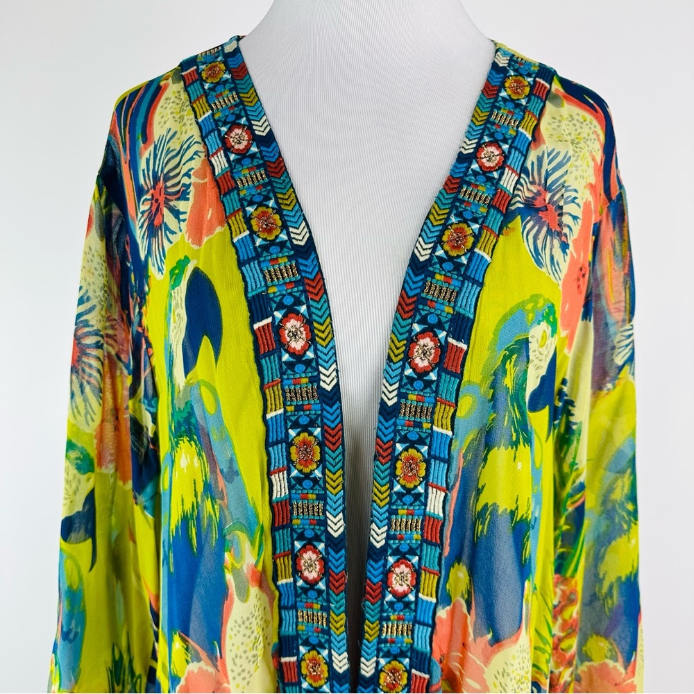 Soft Surroundings Colorful Tropical Curaco Parrot Floral Kimono Size 3X - Picture 3 of 13